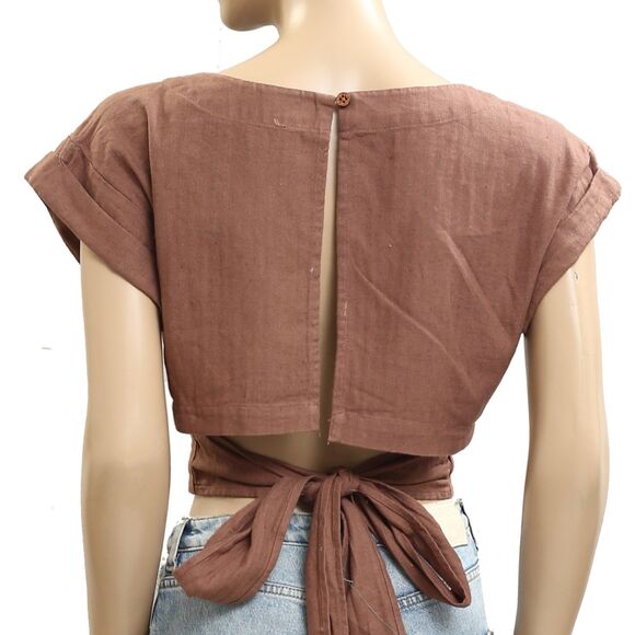 Free People Free-Est Feelin' Free Cropped Blouse Top Boat Neck Cutout XS 283538 - Picture 8 of 9